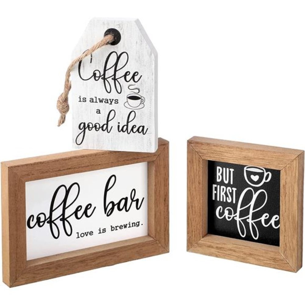 3 Pieces Mini Coffee Bar Sign Farmhouse Coffee Wooden Sign But First Coffee Wood - Picture 1 of 6